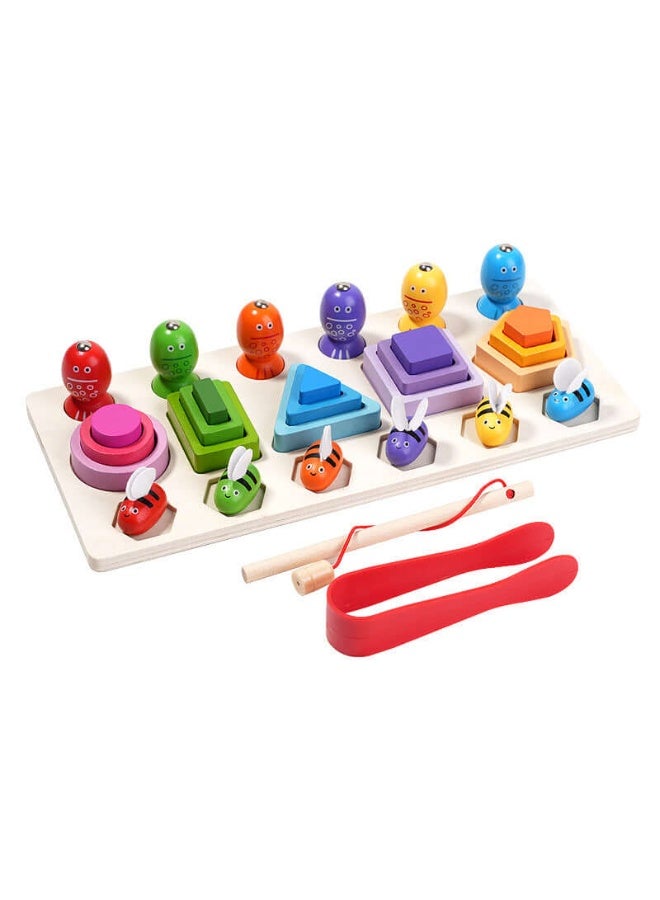 كابسترو لعبة صيد وفرز خشبية للأطفال | لعبة تعليمية ثلاثية في واحد بتصميم النحل لمطابقة الألوان وفرز الأشكال وتنمية التنسيق بين اليد والعين | لعبة تعليمية عملية لمرحلة الطفولة المبكرة - Image 5